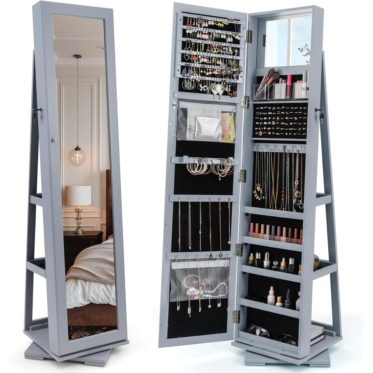 Full Length Mirror Jewelry Armoire - Swivel Jewelry Armoire with Full Length