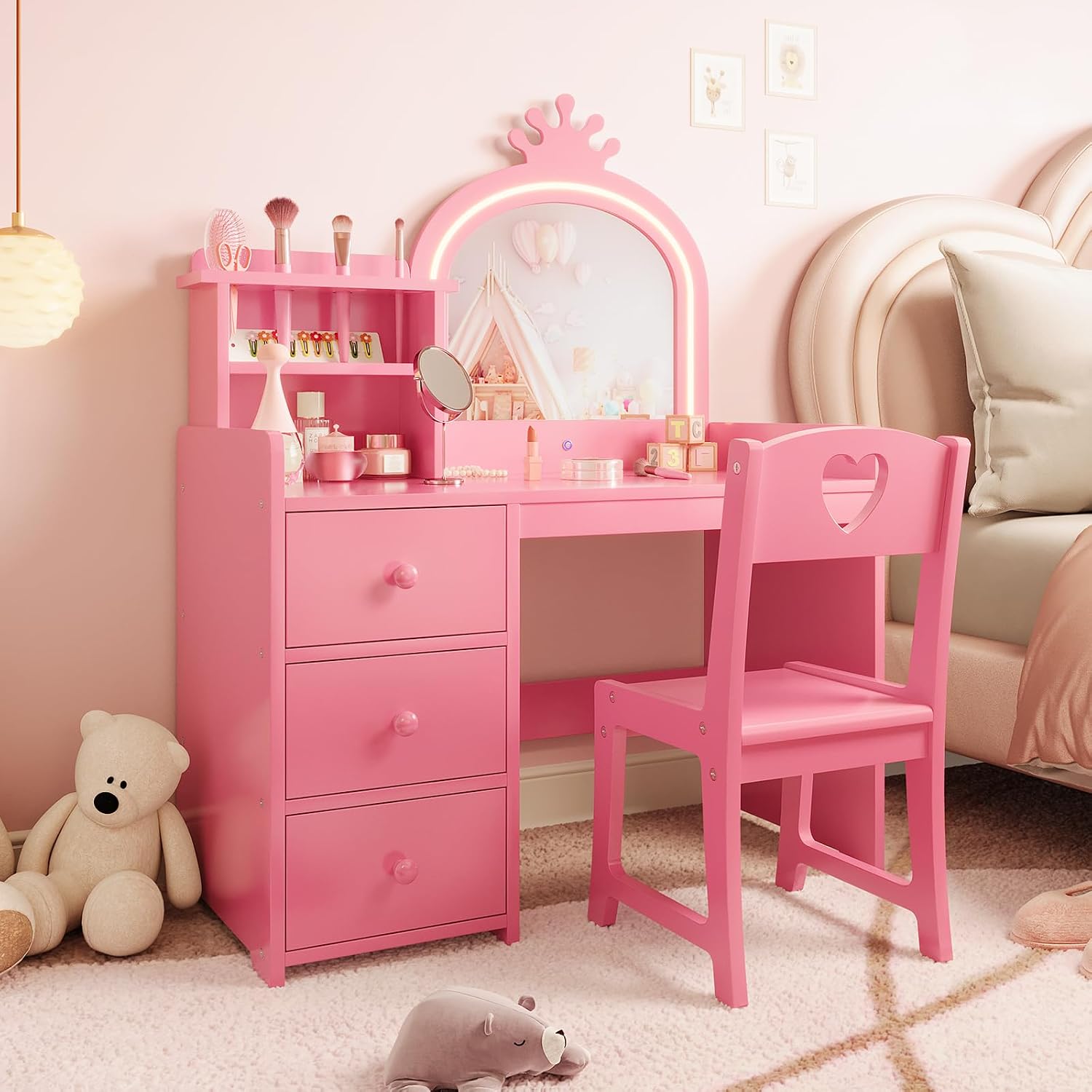 Dressing Table Vanity With Lighted Mirror - Kids Vanity Desk with Lighted Mirror,