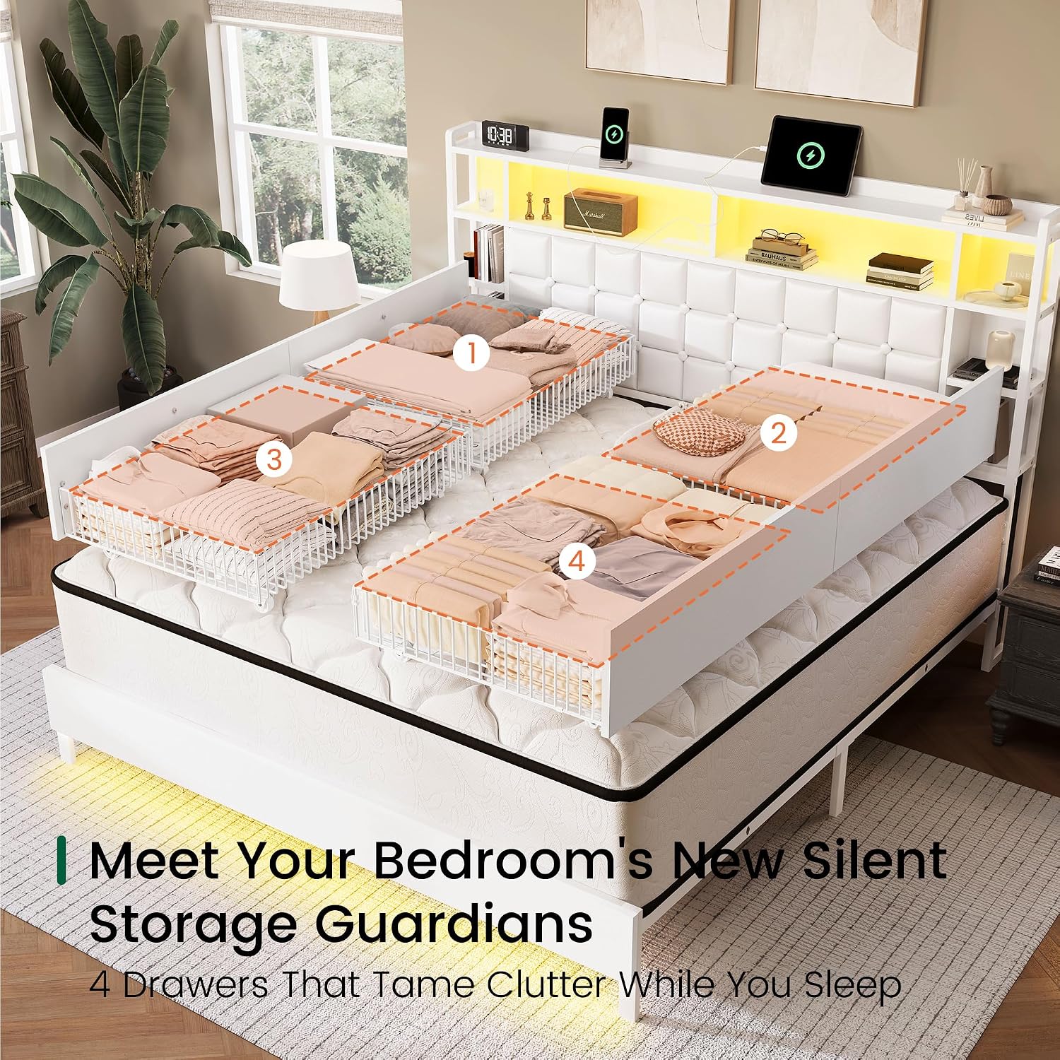 King Size Wooden Bed Frame Sto - King Size Bed Frame With Storage Drawers 评论和价格
