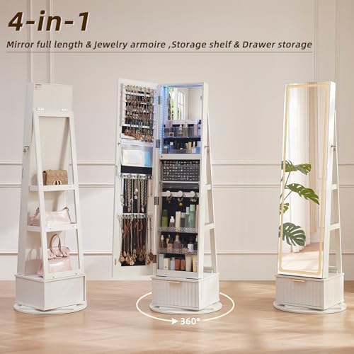 Fluted 360° Swivel Jewelry Arm - Full Length Mirror Jewelry Armoire 评论和价格
