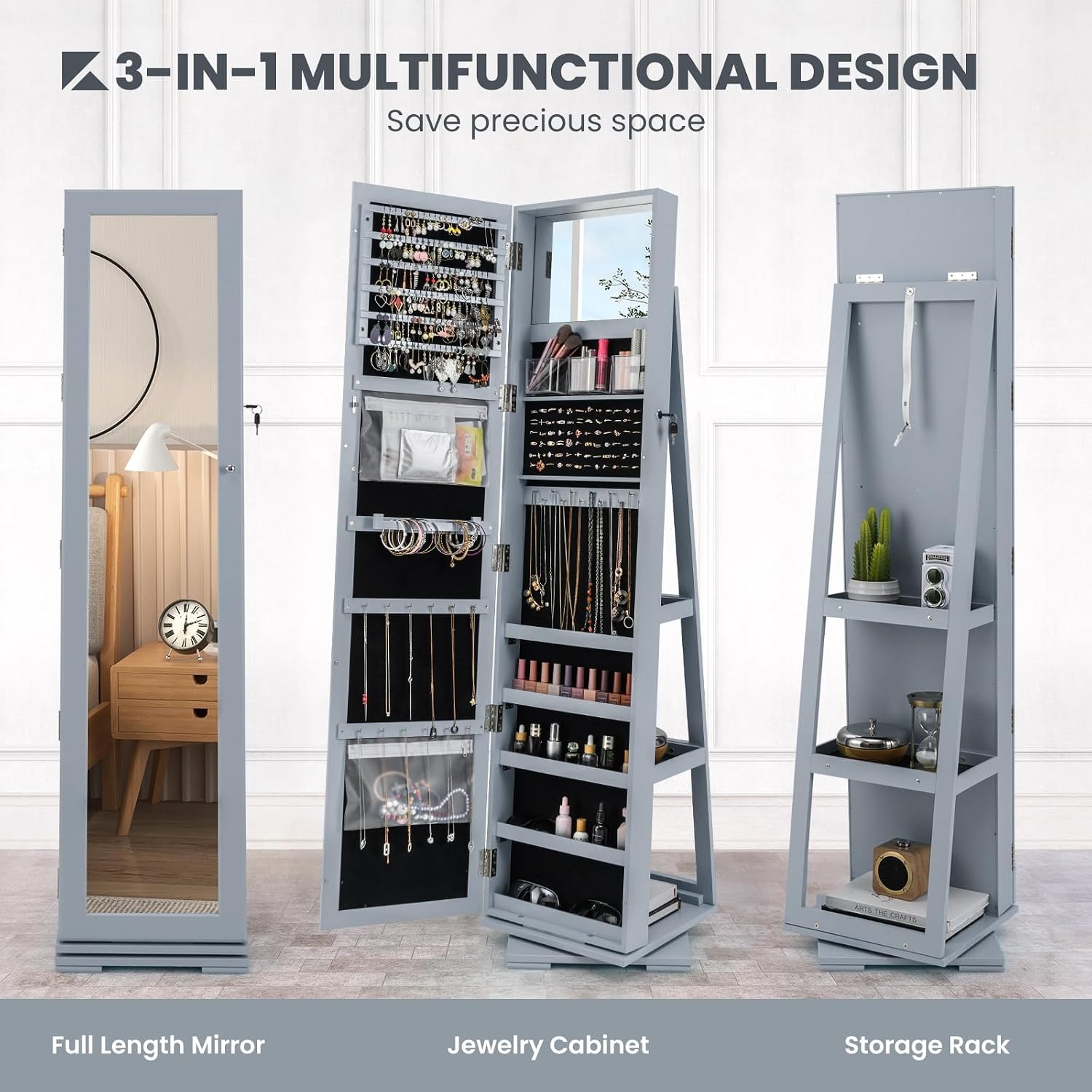 Swivel Jewelry Armoire with Fu - Full Length Mirror Jewelry Armoire 评论和价格