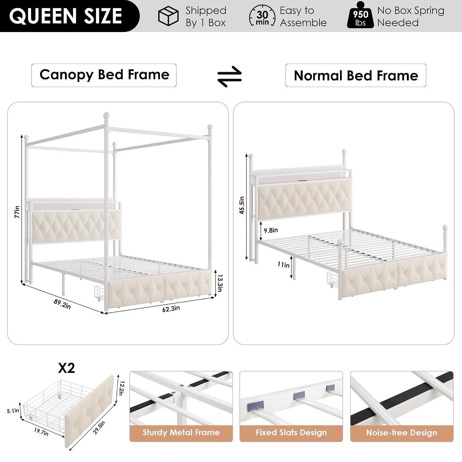 Queen Size LED Canopy Bed Fram - Canopy Bed Frame Metal Queen 评论和价格