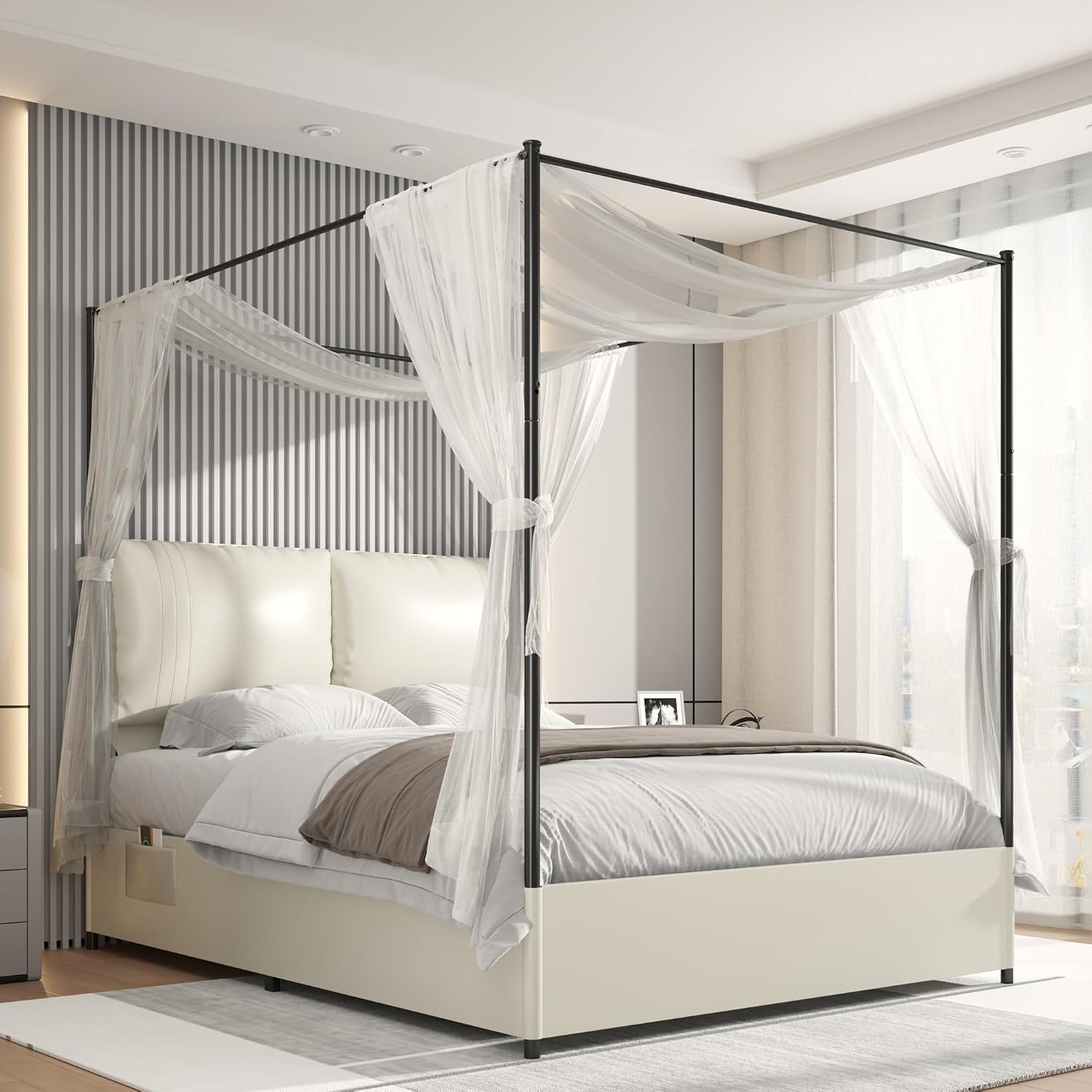 Queen Canopy Bed Frame Upholst - Canopy Bed Frame Metal Queen 评论和价格