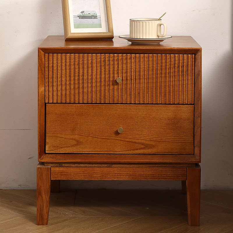 Retro Solid Wood Nightstands,F - Solid Wood Nightstand 2 Drawers 评论和价格