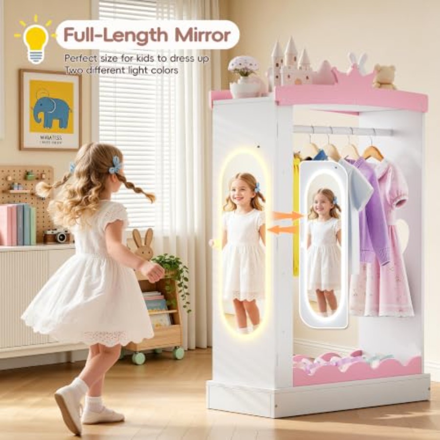 Dress Up Wardrobe with Light-U - Full Length Mirror Jewelry Armoire 评论和价格