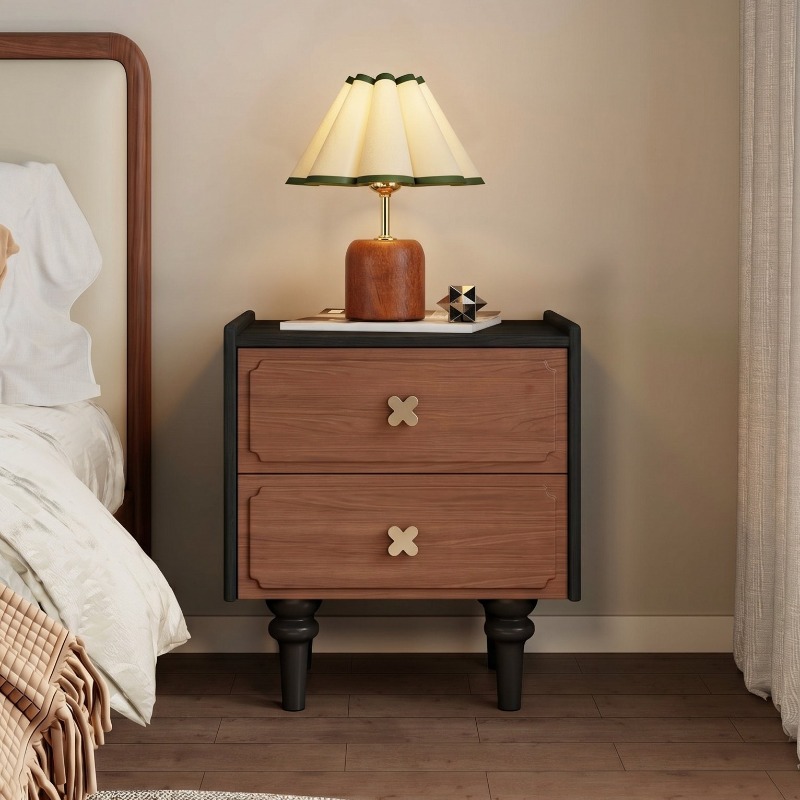 Home Furniture Solid Wood Blac - Solid Wood Nightstand 2 Drawers 评论和价格