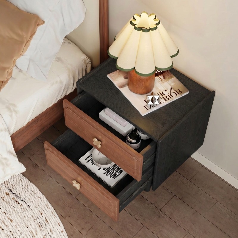Home Furniture Solid Wood Blac - Solid Wood Nightstand 2 Drawers 评论和价格