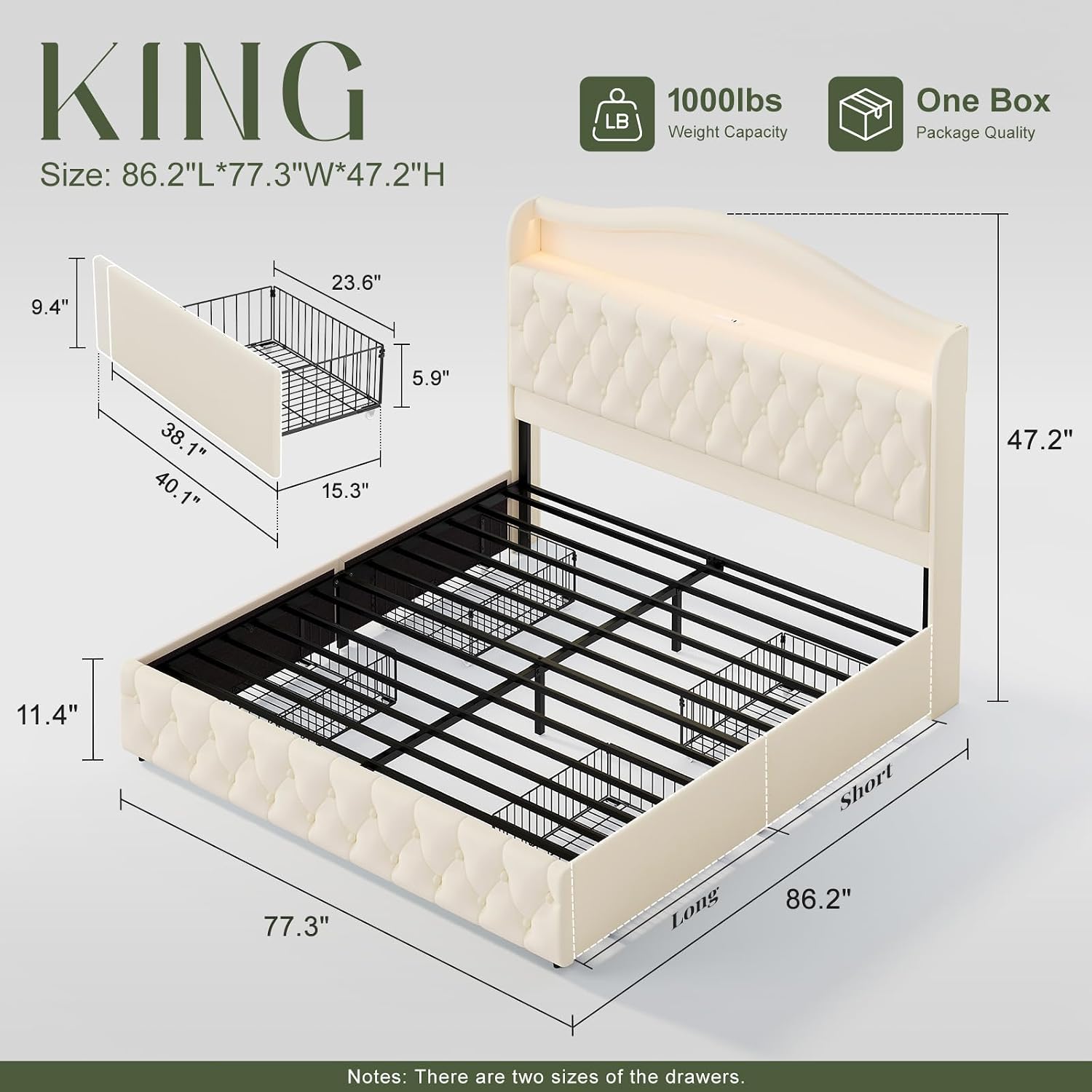 King Size Platform Bed Frame W - King Size Bed Frame With Storage Drawers 评论和价格