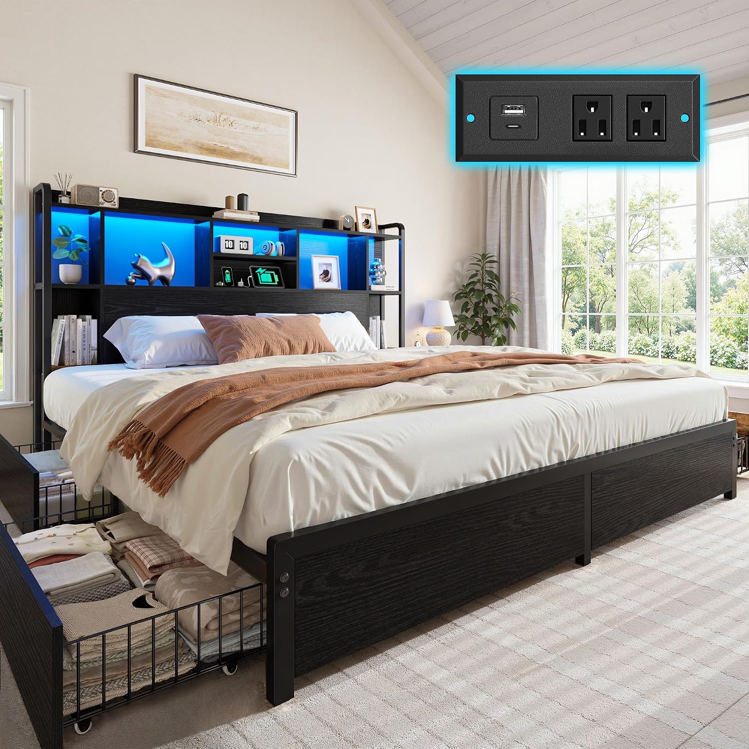 King Size Bed Frame Storage He - King Size Bed Frame With Storage Drawers 评论和价格