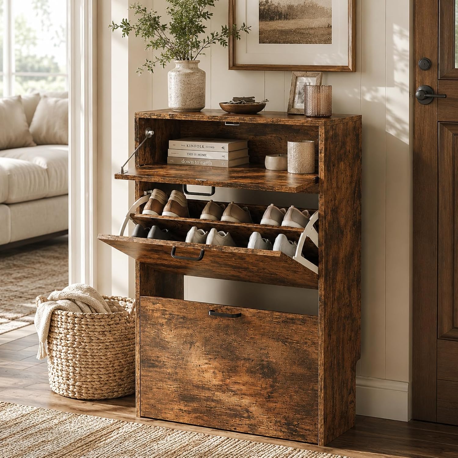 #Slim Shoe Cabinet with 2 Flip - Shoe Rack Cabinet Narrow Entryway 评论和价格