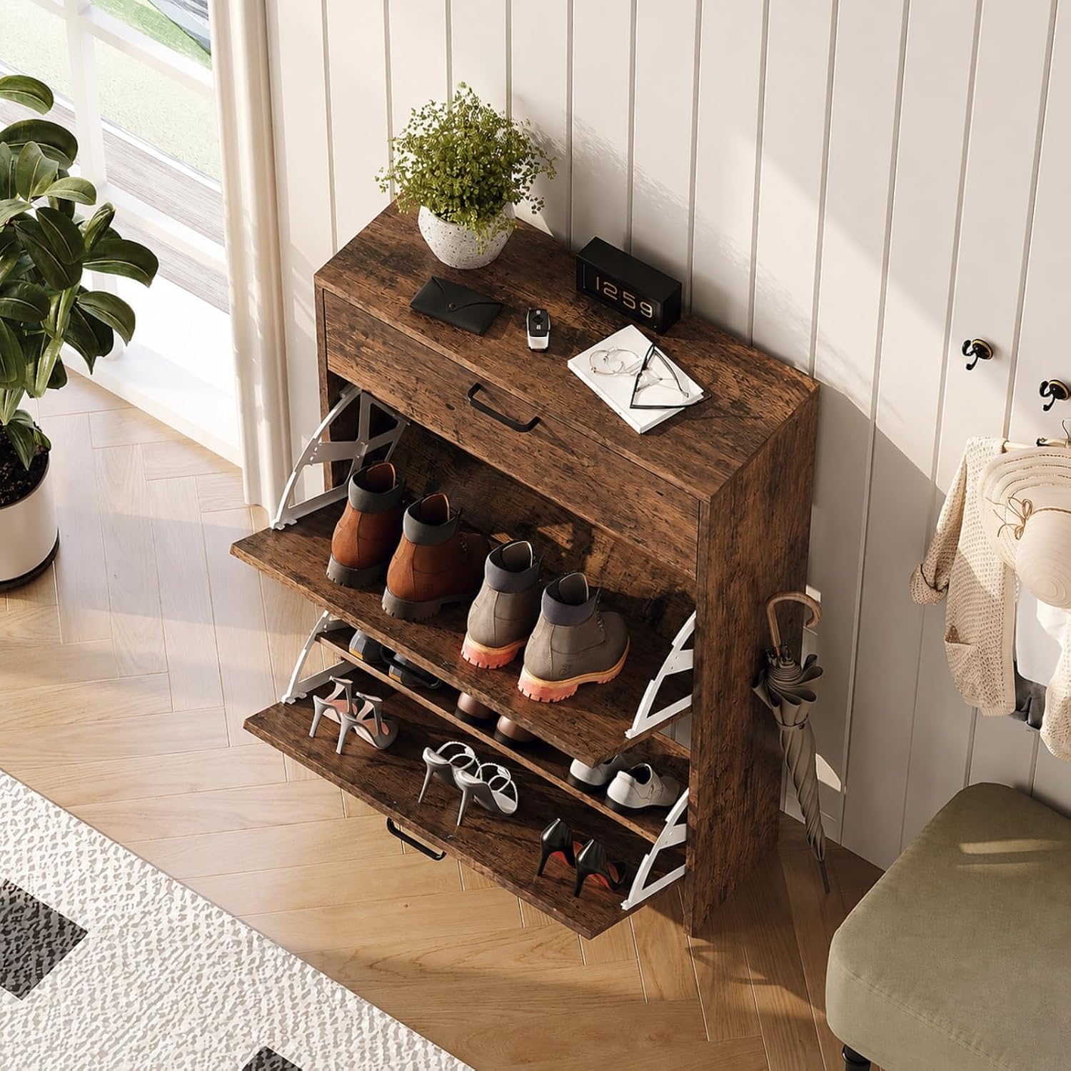 #Slim Shoe Cabinet with 2 Flip - Shoe Rack Cabinet Narrow Entryway 评论和价格