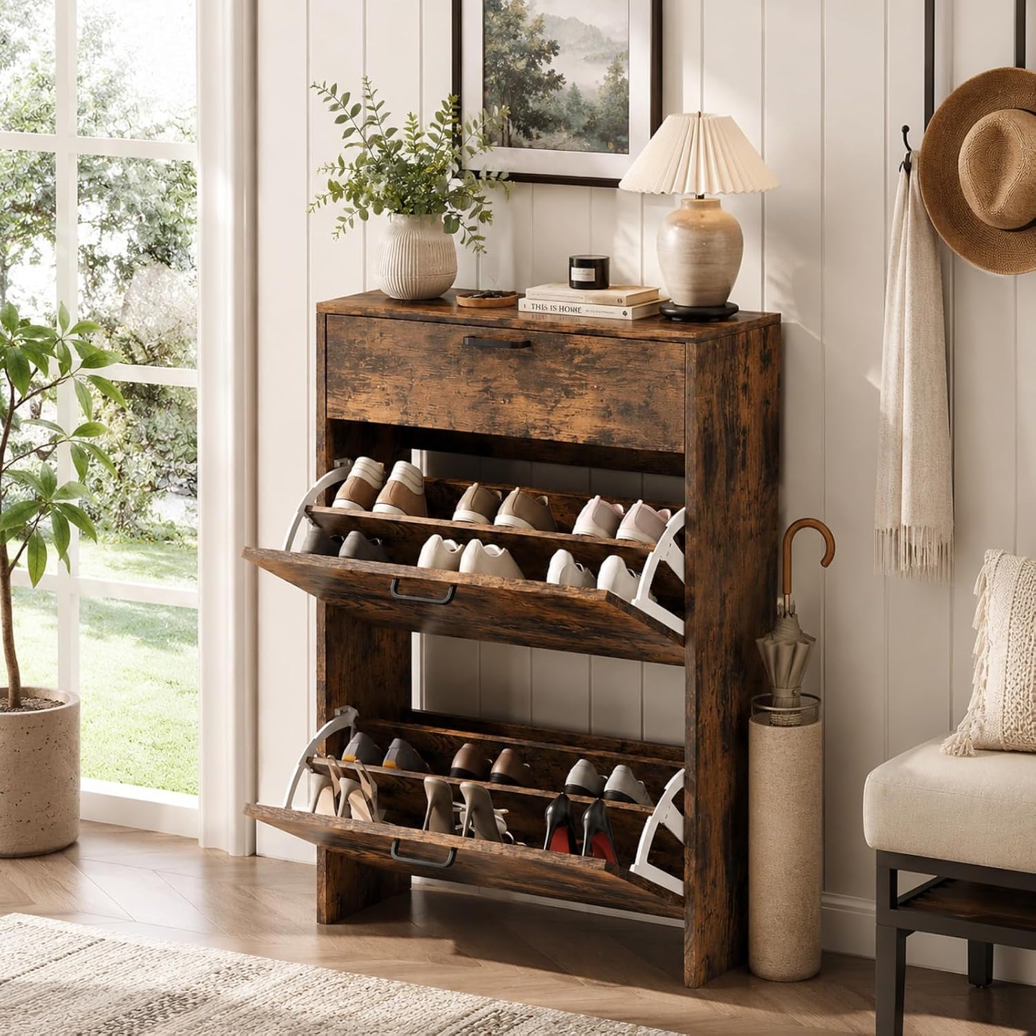 #Slim Shoe Cabinet with 2 Flip - Shoe Rack Cabinet Narrow Entryway 评论和价格