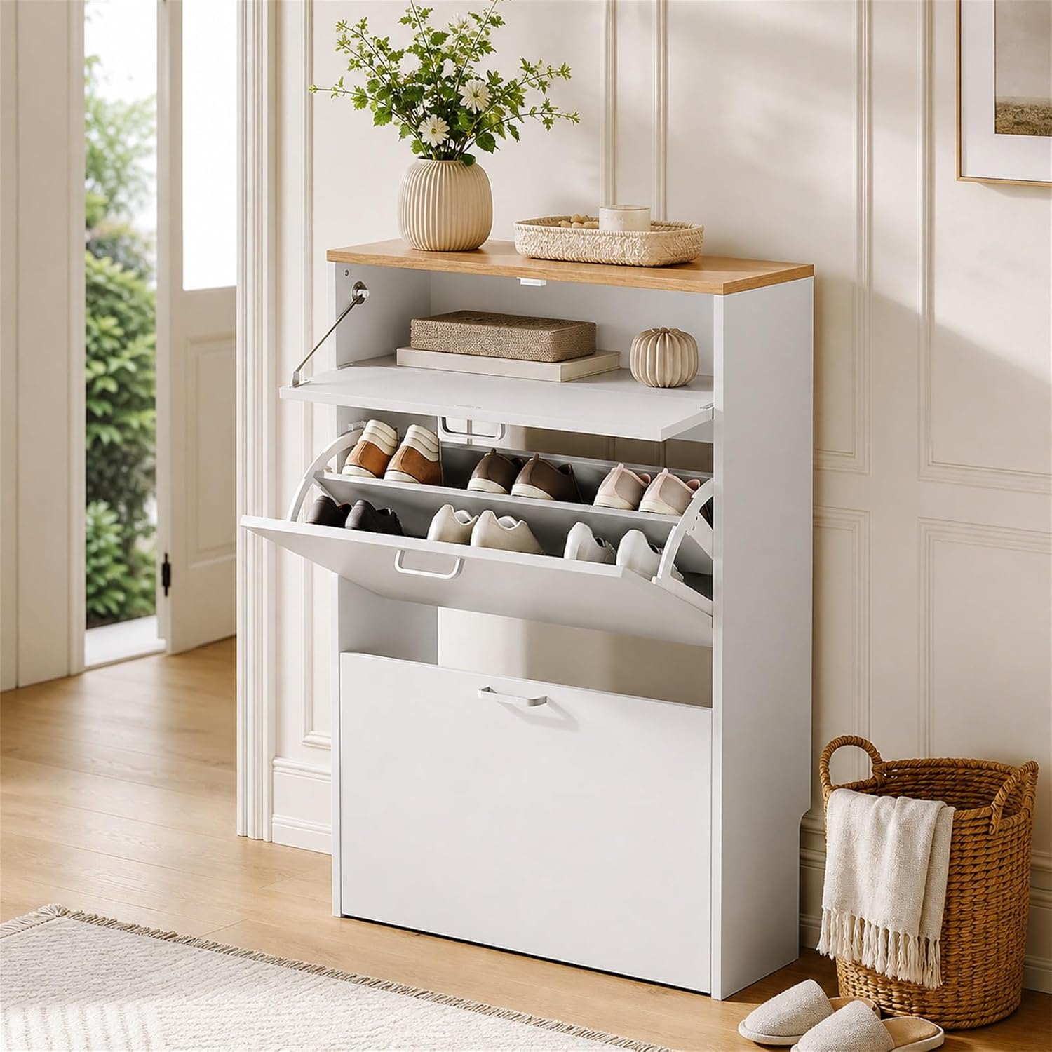 #Slim Shoe Cabinet with 2 Flip - Shoe Rack Cabinet Narrow Entryway 评论和价格