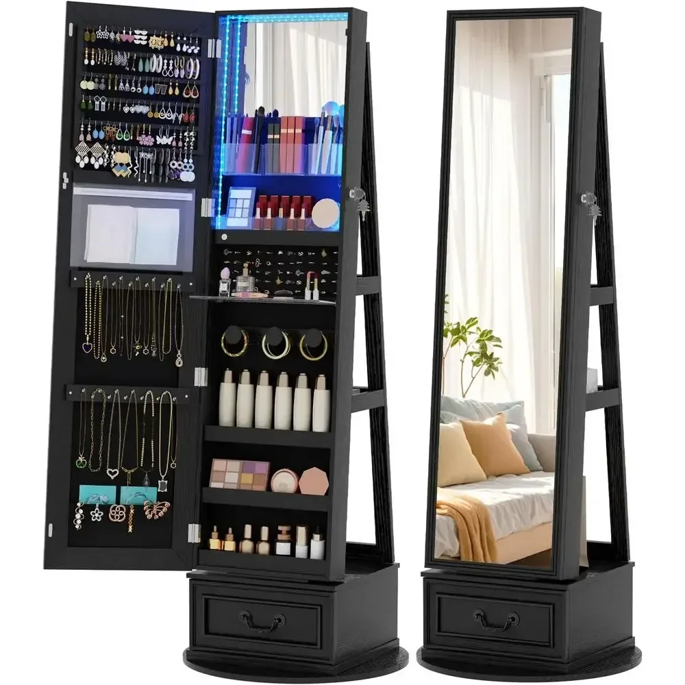 360° Swiveling Lockable Jewelr - Full Length Mirror Jewelry Armoire 评论和价格