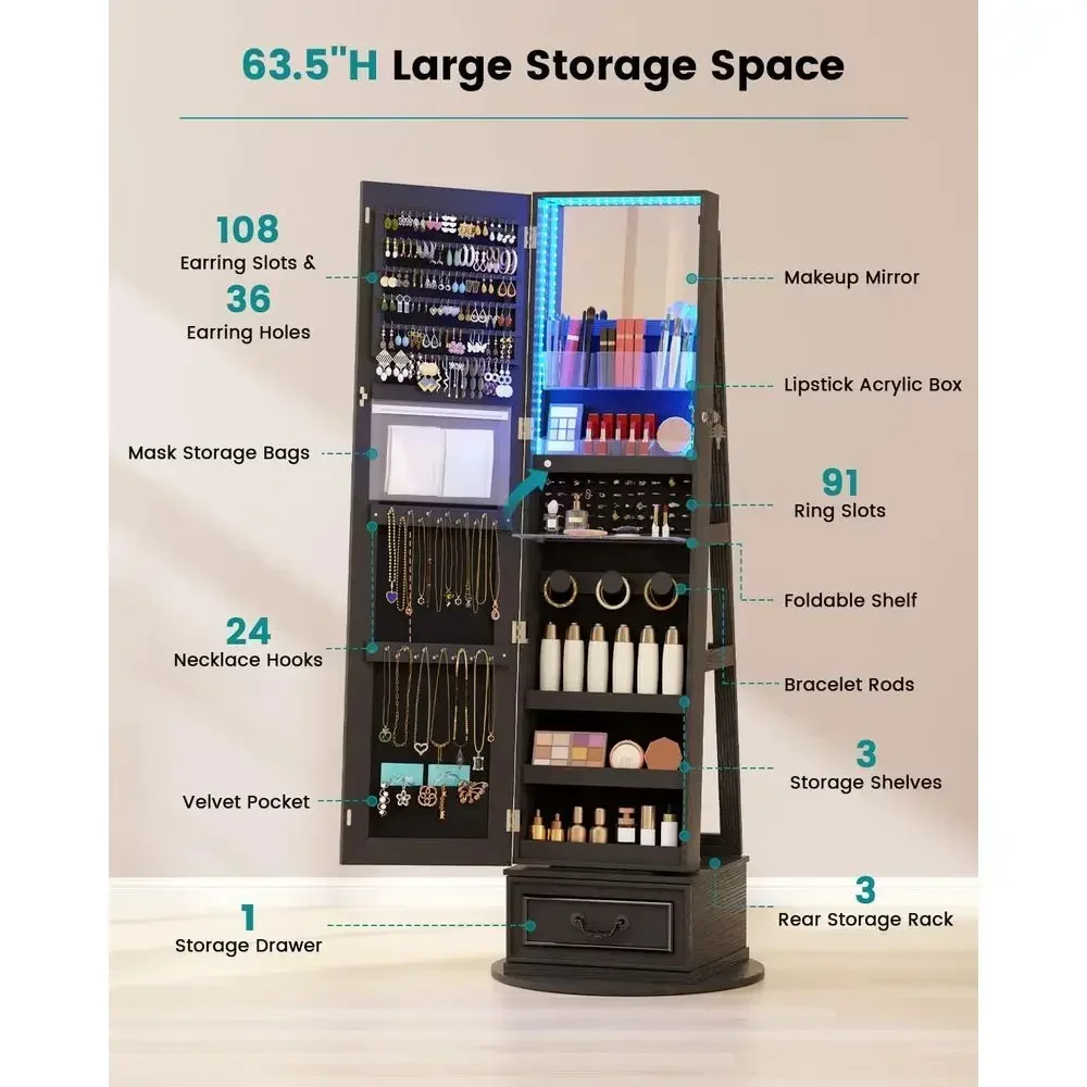 360° Swiveling Lockable Jewelr - Full Length Mirror Jewelry Armoire 评论和价格