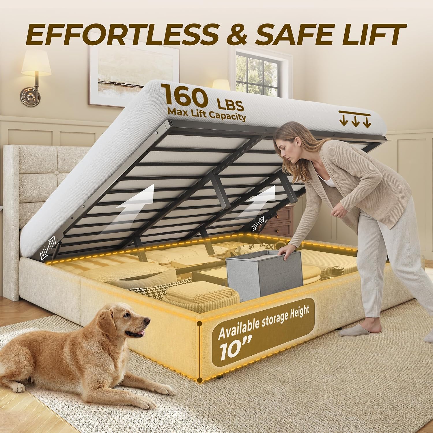 King Size Lift Storage Bed Fra - Gas Lift Storage Bed Hydraulic 评论和价格