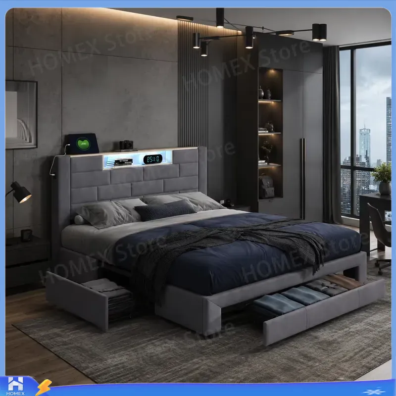 5FT Double Bed Frame with Stor - Gas Lift Storage Bed Hydraulic 评论和价格