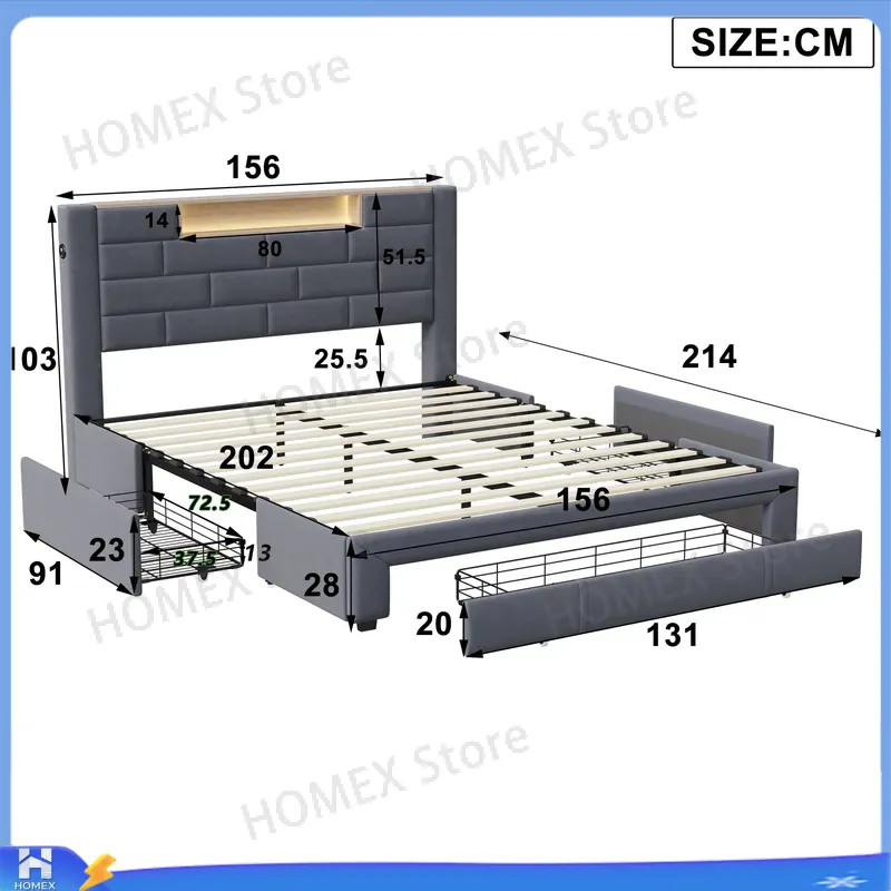 5FT Double Bed Frame with Stor - Gas Lift Storage Bed Hydraulic 评论和价格