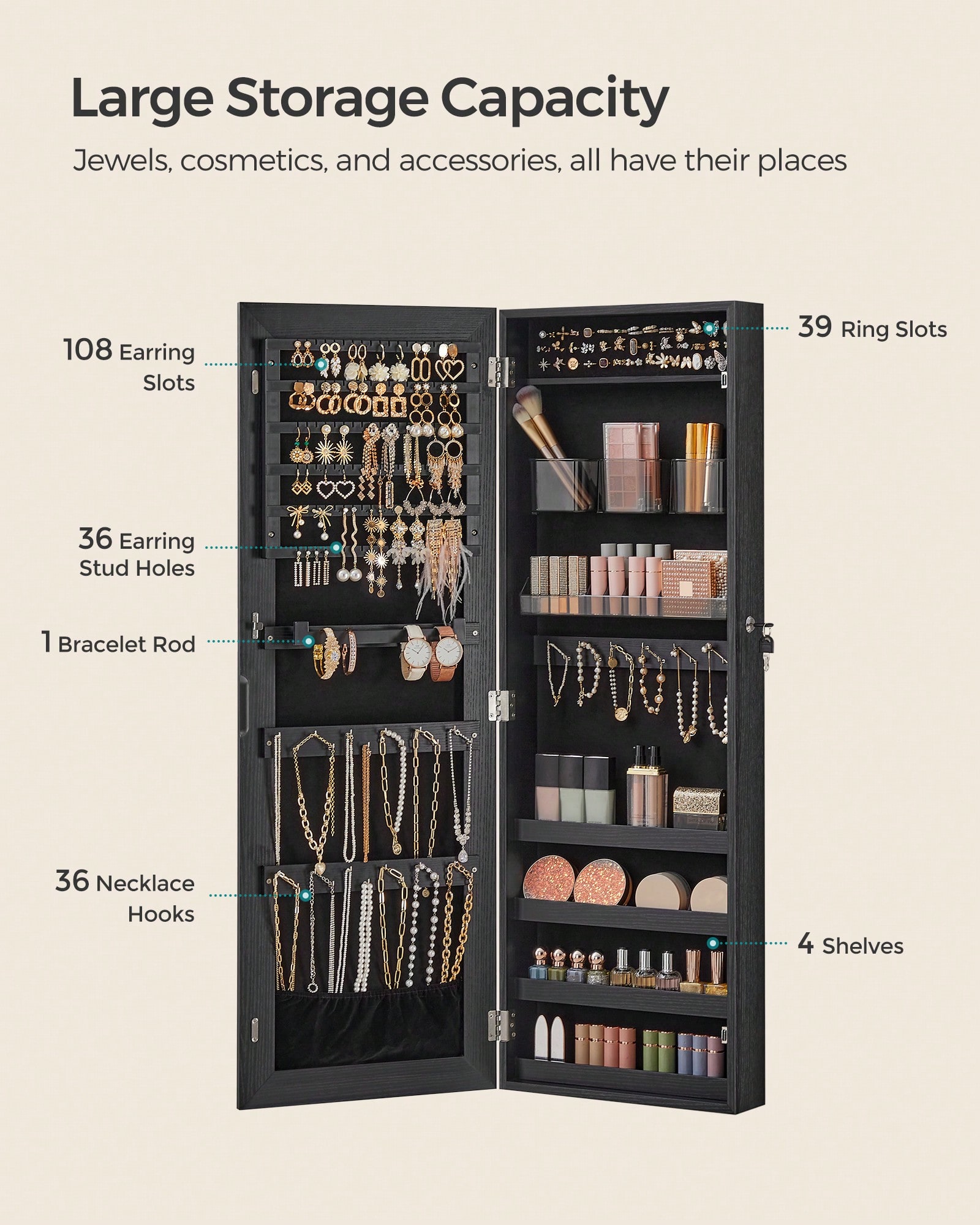 Wall Mounted Jewelry Cabinet w - Full Length Mirror Jewelry Armoire 评论和价格