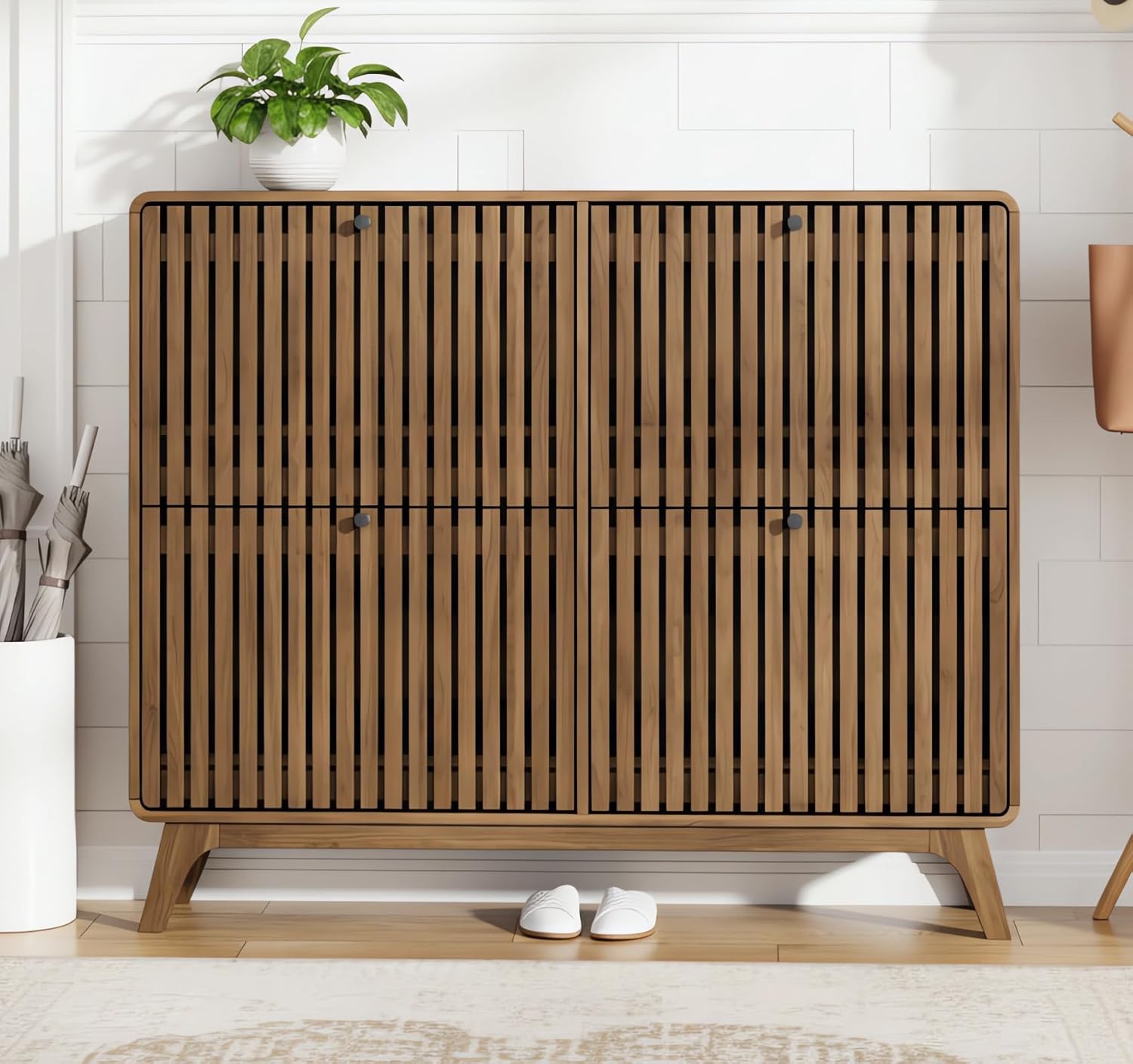 #Large Bamboo Shoe Cabinet wit - Shoe Rack Cabinet Narrow Entryway 评论和价格