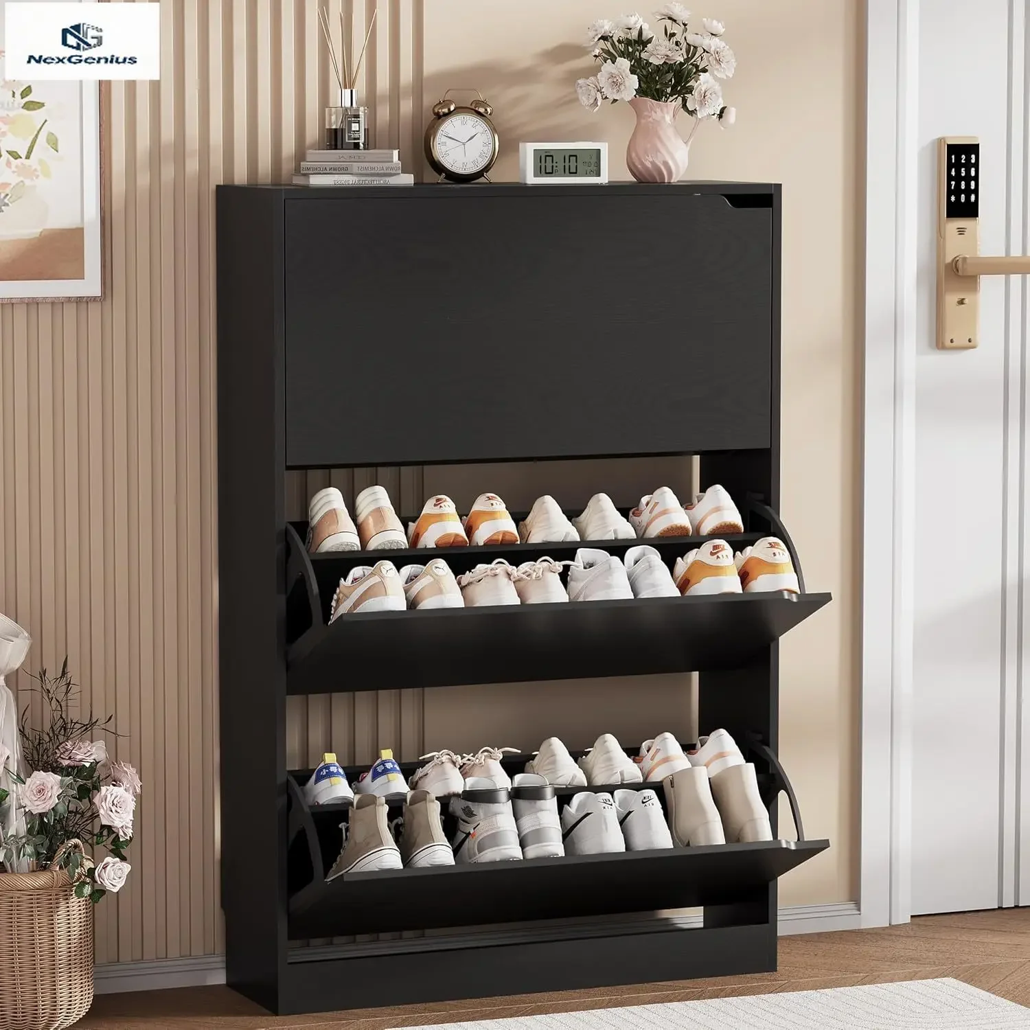 Shoe Storage Cabinet, Wood Sho - Shoe Rack Cabinet Narrow Entryway 评论和价格